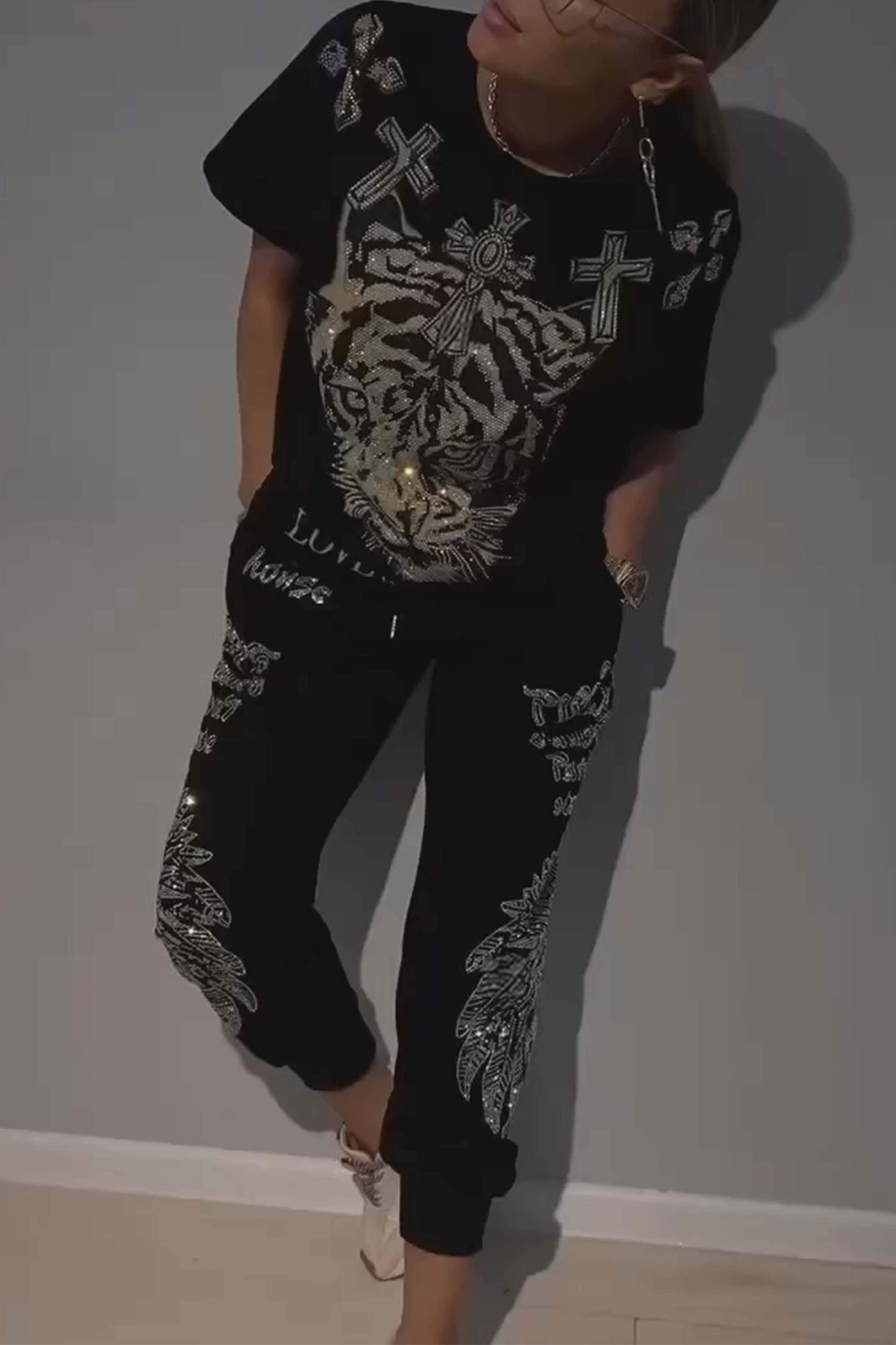 Nowak™ | Dwuczęściowy zestaw damski top i spodnie w modny wzór w romby