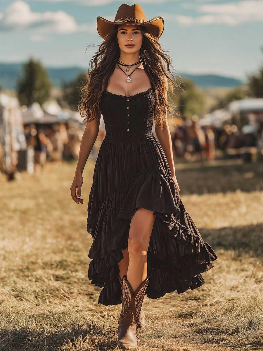 Nowak™ | Czarna maksijurka bez rękawów z falbanami